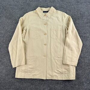 Vintage Country Shop Shirt Women's Large Beige Slik Linen Button Up Long Sleeve